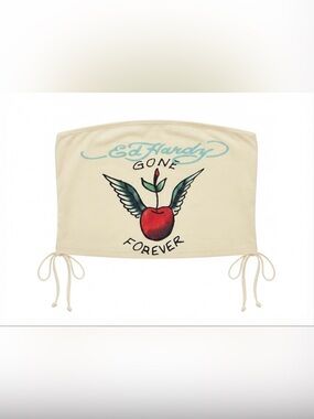 Ed Hardy Gone Forever Winged Apple Tube Top Cream Size XL NWOT
